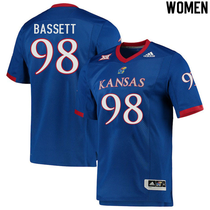 Women #98 Lance Bassett Kansas Jayhawks College Football Jerseys Stitched Sale-Royal
